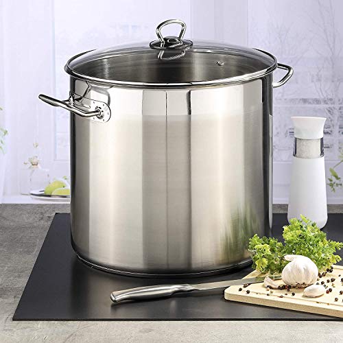 Olla de cocina de acero inoxidable de 20 litros de gran profundidad, tapa de cristal para inducción