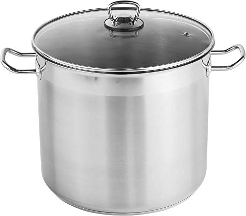 Olla de cocina de acero inoxidable de 20 litros de gran profundidad, tapa de cristal para inducción