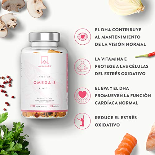 Omega 3 de Aceite de Pescado [2000 mg] - 800 mg EPA y 400 mg DHA - Alta Potencia - Destilado Molecularmente para mayor pureza - Fuente de Ácidos Grasos - 120 cápsulas blandas - suministro de 60 días