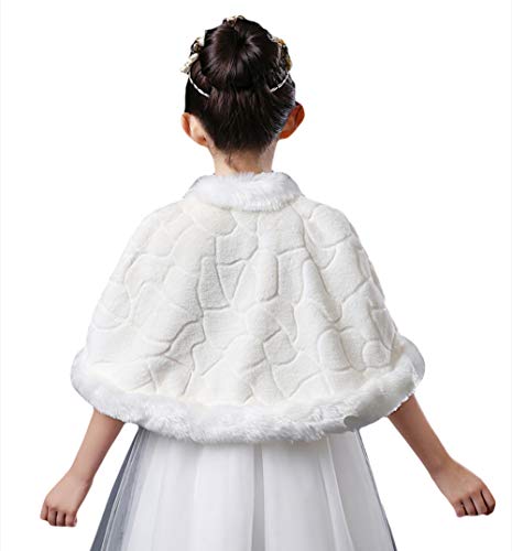 Ommda Princesa de Capa Niña Cárdigan Chal de Piel Sintética Chaquetilla de niña de Flor Fiesta Capa de Princesa,Marfil B,S (4-6años)