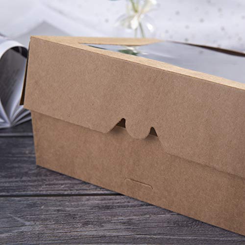 One More cajas de panadería para galletas de 9 pulgadas, cajas de papel kraft grandes para tartas con ventana de emergencia, caja de pasteles desechables de 9 x 9 x 2.5 pulgadas, paquete de 15