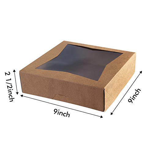One More cajas de panadería para galletas de 9 pulgadas, cajas de papel kraft grandes para tartas con ventana de emergencia, caja de pasteles desechables de 9 x 9 x 2.5 pulgadas, paquete de 15