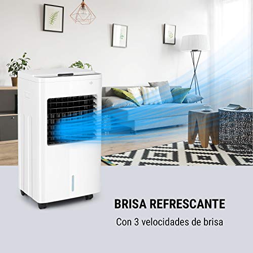 Oneconcept Freeze Me - Enfriador de Aire 3 en 1, Ventilador, Humidificador de Aire, 75 W, Caudal de 400 m³/h, 3 Tipos de Viento, Depósito de Agua 8 L, Función NatureWind, Temporizador, Blanco Floral