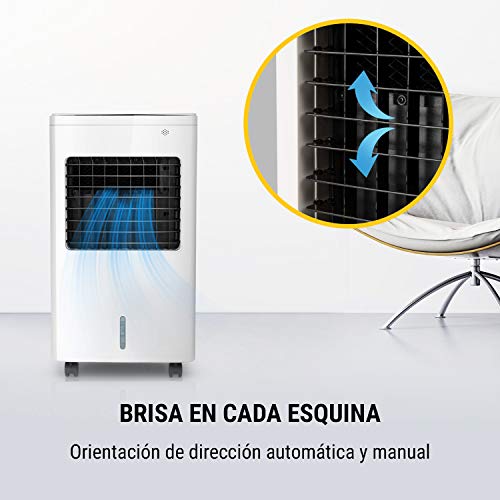 Oneconcept Freeze Me - Enfriador de Aire 3 en 1, Ventilador, Humidificador de Aire, 75 W, Caudal de 400 m³/h, 3 Tipos de Viento, Depósito de Agua 8 L, Función NatureWind, Temporizador, Blanco Floral