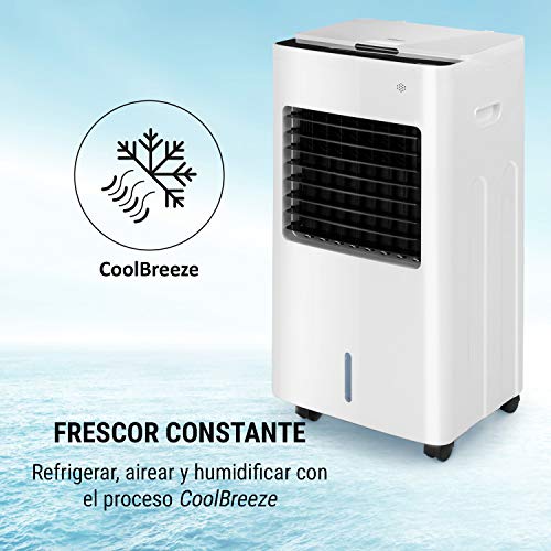 Oneconcept Freeze Me - Enfriador de Aire 3 en 1, Ventilador, Humidificador de Aire, 75 W, Caudal de 400 m³/h, 3 Tipos de Viento, Depósito de Agua 8 L, Función NatureWind, Temporizador, Blanco Floral