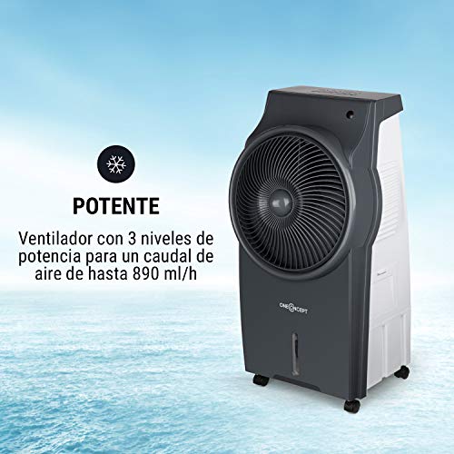 Oneconcept Kingcool – 4 en 1, Ventilador, Enfriador de Aire, humidificador, Limpiador de Aire, ionizador, depósito de Agua de 8 litros, caudal de 2340 m³/h, 95 W, oscilación, portátil, Antracita