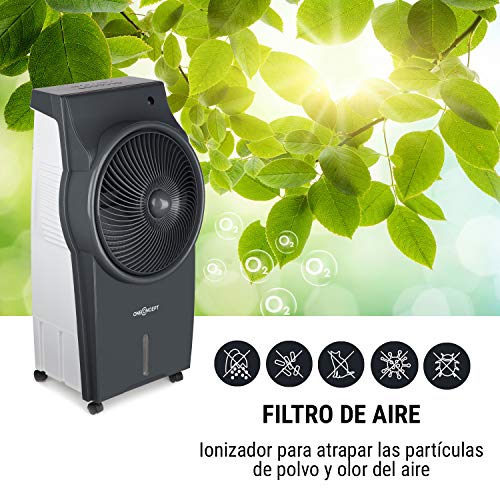 Oneconcept Kingcool – 4 en 1, Ventilador, Enfriador de Aire, humidificador, Limpiador de Aire, ionizador, depósito de Agua de 8 litros, caudal de 2340 m³/h, 95 W, oscilación, portátil, Antracita