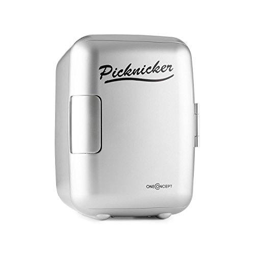 Oneconcept Picknicker Mini Termo Frio Calor (Mini Nevera térmica, Volumen de 4 litros, Certificado eMark, Liviana y asa Plegable, AC, DC, Auto) - Plata