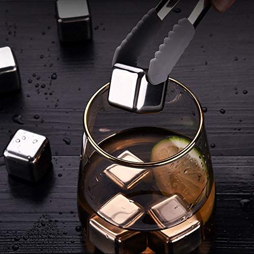 ONEVER Whisky Stones Acero inoxidable Cubitos de hielo Piedras de enfriamiento reutilizables Whisky Wine Keep Cold Drink para cerveza Enfriador de vino