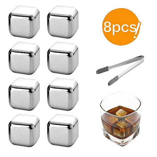 ONEVER Whisky Stones Acero inoxidable Cubitos de hielo Piedras de enfriamiento reutilizables Whisky Wine Keep Cold Drink para cerveza Enfriador de vino