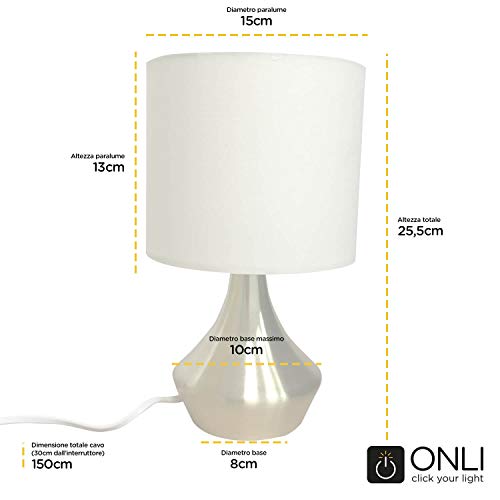 Onli - Lámpara de mesa dorada de metal satinado y pantalla de tela blanca 6 W