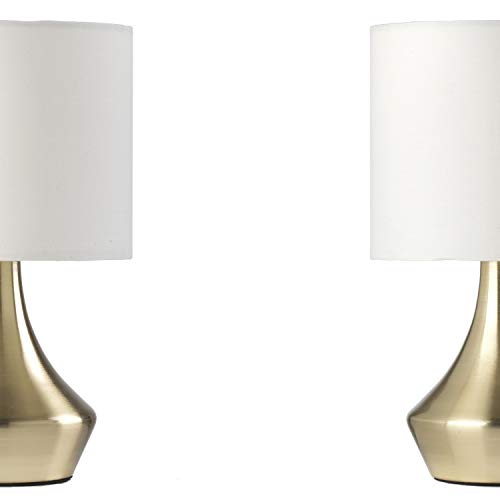 Onli - Lámpara de mesa dorada de metal satinado y pantalla de tela blanca 6 W