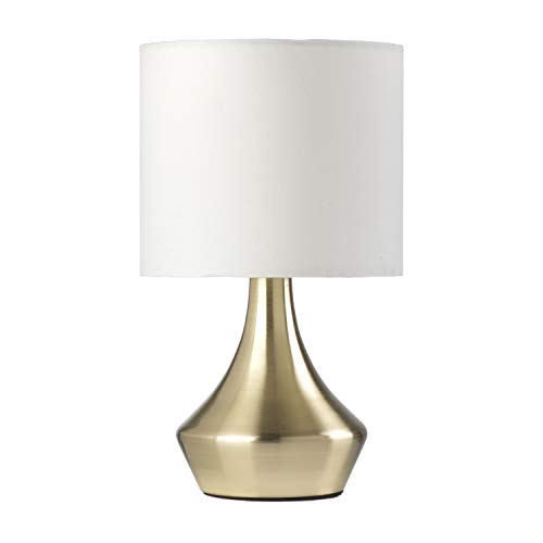 Onli - Lámpara de mesa dorada de metal satinado y pantalla de tela blanca 6 W