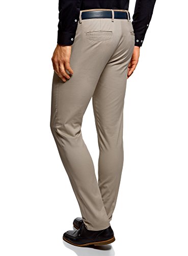 oodji Ultra Hombre Pantalones de Algodón con Acabado en Contraste, Beige, 40