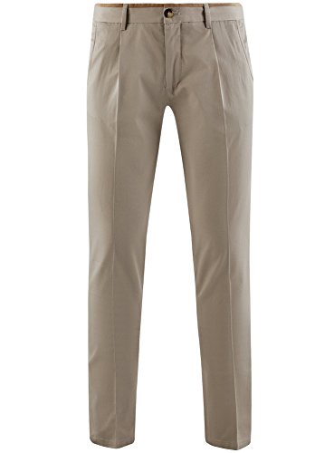 oodji Ultra Hombre Pantalones de Algodón con Acabado en Contraste, Beige, 40