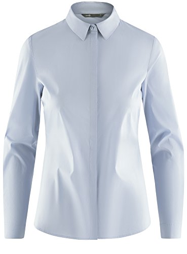 oodji Ultra Mujer Camisa Entallada Básica, Azul, ES 44 / XL
