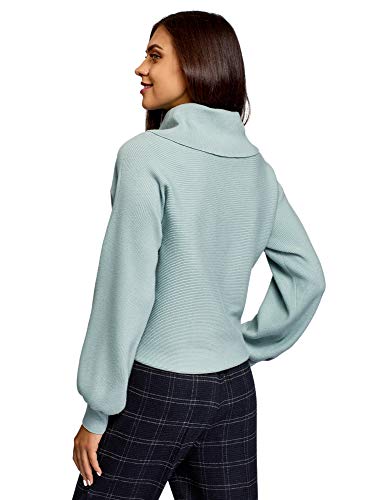 oodji Ultra Mujer Jersey con Cuello Chimenea y Mangas Voluminosas, Turquesa, ES 38 / S