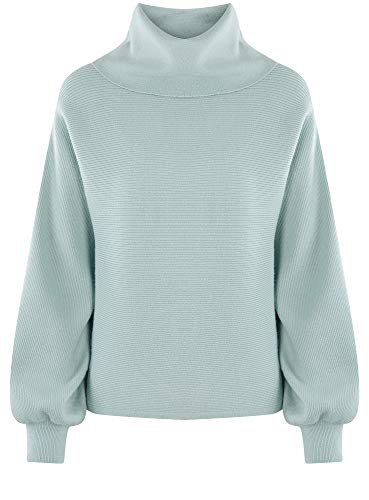 oodji Ultra Mujer Jersey con Cuello Chimenea y Mangas Voluminosas, Turquesa, ES 38 / S