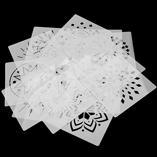 OOTSR 16 piezas conjunto de plantillas de mandala, Plantilla de pintura plástica hueca para pintar sobre madera, piedra, tela, aerógrafo y arte de paredes (5,12 pulgadas)