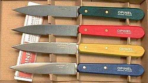 Opinel Estuche de 4 patateros N°112 Mango clásicos Azul, Amarillo, Rojo, Verde 001233, Acero Inoxidable