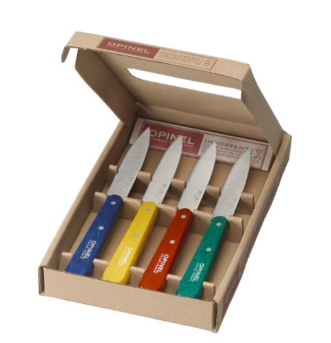 Opinel Estuche de 4 patateros N°112 Mango clásicos Azul, Amarillo, Rojo, Verde 001233, Acero Inoxidable