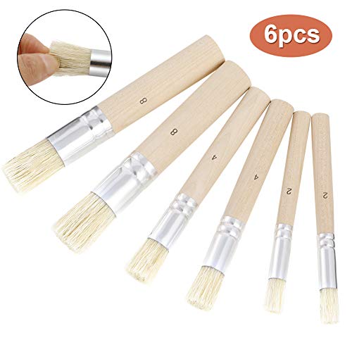 Opopark 6 Piezas Cepillo de Plantilla de Madera, Pinceles de Cerdas Naturales Perfectos para Pintura Acrílica, Pintura al óleo, Pintura de Acuarela