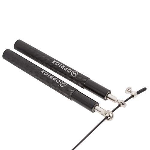 Opriox Cuerda para Saltar, Comba Fitness de Velocidad Profesional con Mango de Aluminio para Fitness, MMA, Crossfit y Boxeo. Longitud Ajustable, para Hombre y Mujer