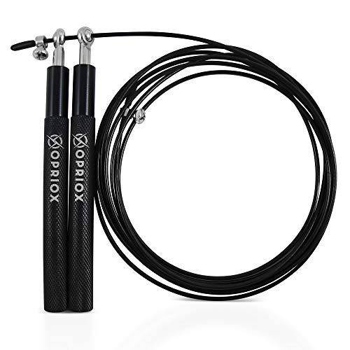 Opriox Cuerda para Saltar, Comba Fitness de Velocidad Profesional con Mango de Aluminio para Fitness, MMA, Crossfit y Boxeo. Longitud Ajustable, para Hombre y Mujer