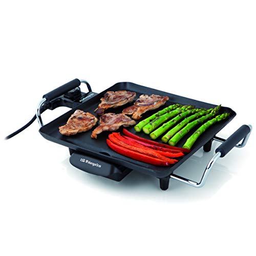 Orbegozo TB 2206 B - Plancha de asar eléctrica, termostato regulable, superficie antiadherente, 1500 W de potencia