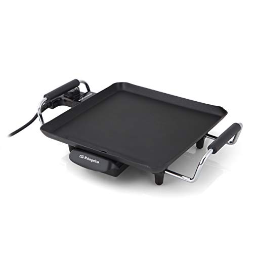 Orbegozo TB 2206 B - Plancha de asar eléctrica, termostato regulable, superficie antiadherente, 1500 W de potencia