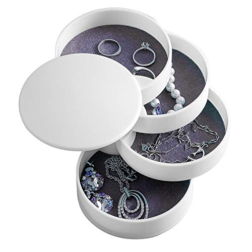 Organizador de caja de joyería, Organizador de joyería, 4 niveles de almacenamiento de joyería giratoria para anillos Pendientes Collar, Regalo de cumpleaños para mujer - Forma redonda