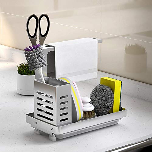 Organizador De Carrito Para Fregadero De Cocina, Soporte Para Dispensador De Jabón De Esponja Montado En La Pared Con Bandeja De Drenaje, Bastidor Para Trapo, Poste Para Toalla