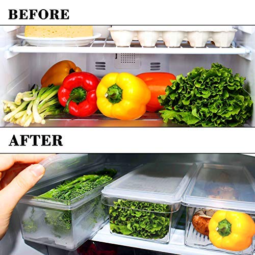 Organizadores de Refrigerador (Pack de 3) - (25,5x8,5x6cm) Acrílico Contenedor Apilable para Refrigerador con asas - Cajas de almacenamiento para Carne, Condimentos Pequeños, Vegetales y Mas