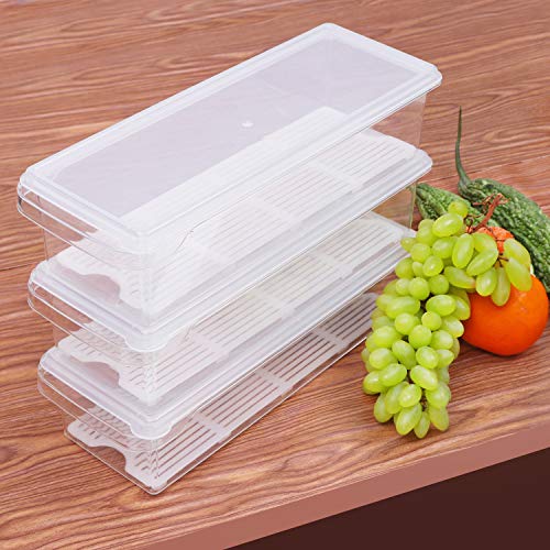 Organizadores de Refrigerador (Pack de 3) - (25,5x8,5x6cm) Acrílico Contenedor Apilable para Refrigerador con asas - Cajas de almacenamiento para Carne, Condimentos Pequeños, Vegetales y Mas
