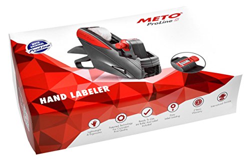 Original Meto Etiquetadora Manual ProLine S 9505477 (de 1 línea y 10 dígitos para Etiquetas de 26 x 12 mm, Listas para usarse) 1 Máquina Etiquetadora, Gris-Rojo