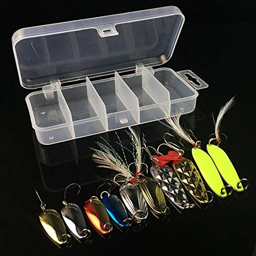 OriGlam 10 señuelos de pesca para cebo de metal bajo cuchara dura cebo, cucharas de pesca de metal para pesca de cebo de metal, cuchara de pesca spinner