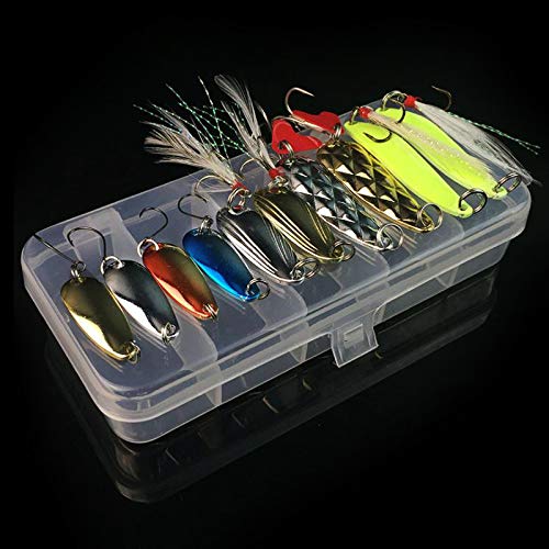 OriGlam 10 señuelos de pesca para cebo de metal bajo cuchara dura cebo, cucharas de pesca de metal para pesca de cebo de metal, cuchara de pesca spinner