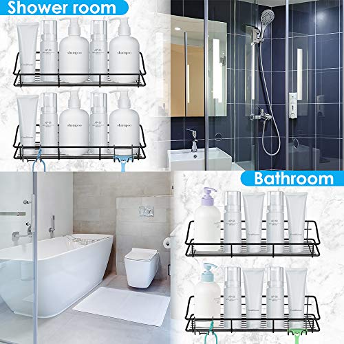 Oriware Adhesivo Negro Estante Ducha Con Ganchos Cesta Estanteria Organizador Baño Inodoro Cocina Sin Taladro SUS304 Acero Inoxidable - 2 Piezas