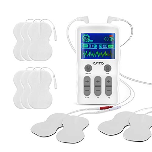 OSITO Electroestimulador TENS, Electroestimulador Digital con 25 Modos, 4 Electrodos, Electroestimulador Muscular para Aliviar el Dolor, Masajes, Estimulación Muscular y Relajación - Recargable