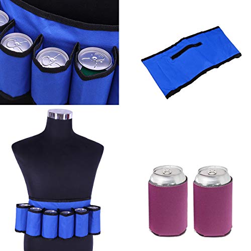 Osuter Portátil Cinturón de Cerveza Ajustable con 5PCS Enfriadora de Latas Plegable Cartuchera de Cerveza para Senderismo Camping Playa Barbacoas
