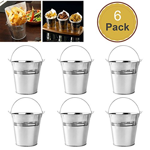 OUNONA 6pcs 10.5x7.2x10.5cm Mini Cubo del Metal de la hojaldra Cubos de hojalata de Las fritadas del francés
