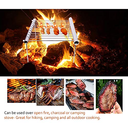 OurLeeme Parrilla para asar, Parrilla para fumadores de acero inoxidable Parrilla portátil para acampar Parrilla para barbacoa Parrilla para acampar compacta plegable para acampar, picnic