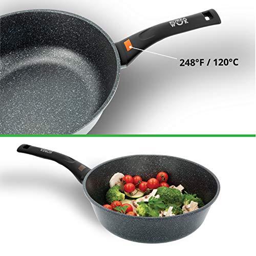 Oursson Sartén Wok de Ceramica con Recubrimiento Marmol, Antiadherente, 5 años Garantía, Todo Tipo de Fuegos: Inducción, Gas, Eléctrico y Cerámica, KWW2822MR (28 cm Wok)