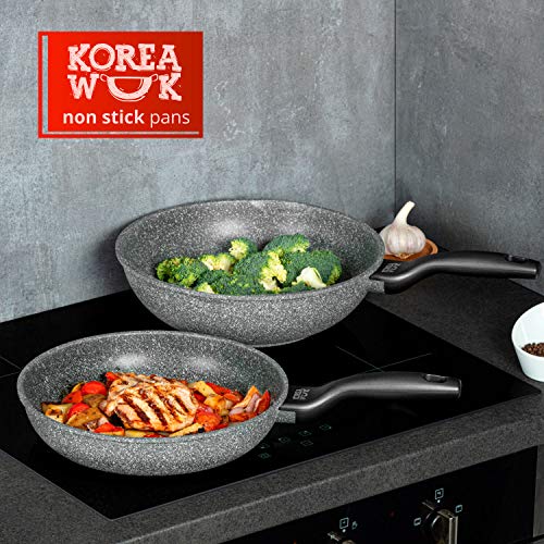 Oursson Sartén Wok de Inducción Antiadherente, 5 años de garantía, Korea Wok, Granito, Piedra, (Sartén Wok 28 cm)