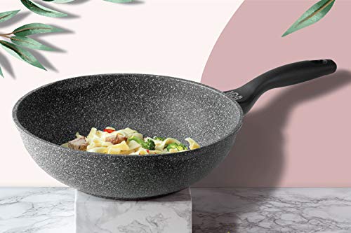 Oursson Sartén Wok de Inducción Antiadherente, 5 años de garantía, Korea Wok, Granito, Piedra, (Sartén Wok 28 cm)