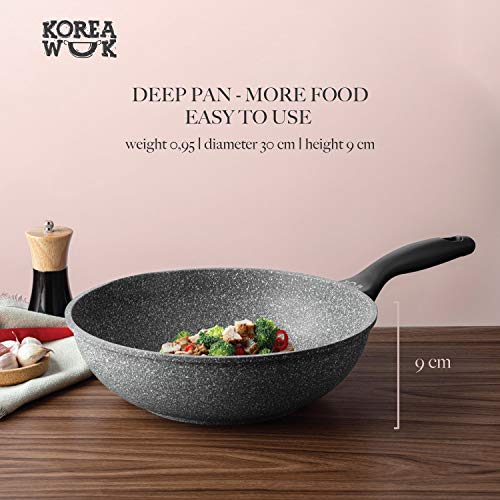Oursson Sartén Wok de Inducción Antiadherente, 5 años de garantía, Korea Wok, Granito, Piedra, (Sartén Wok 30 cm)