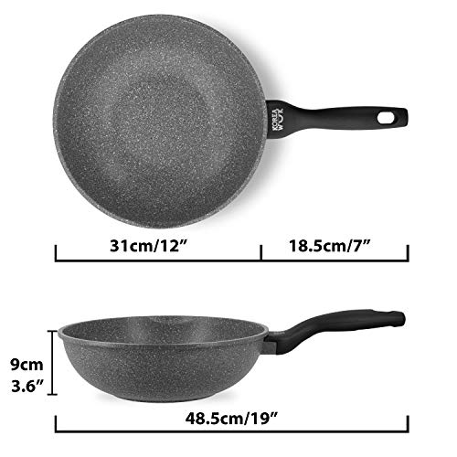 Oursson Sartén Wok de Inducción Antiadherente, 5 años de garantía, Korea Wok, Granito, Piedra, (Sartén Wok 30 cm)