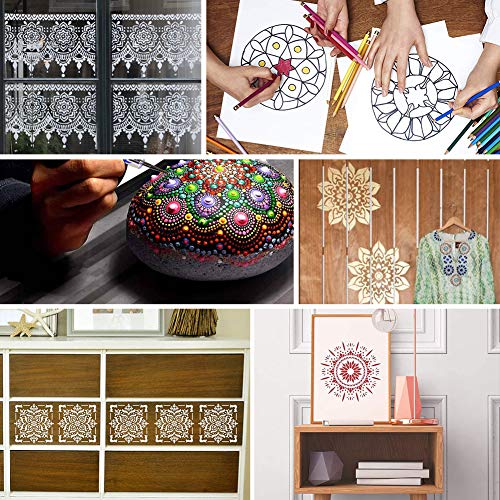 Outivity 56 Piezas Mandala Stencils para Pintar sobre Madera, Roca, Telas, Metal, Muebles y Paredes - Flexible y Reutilizable (9x9 cm)