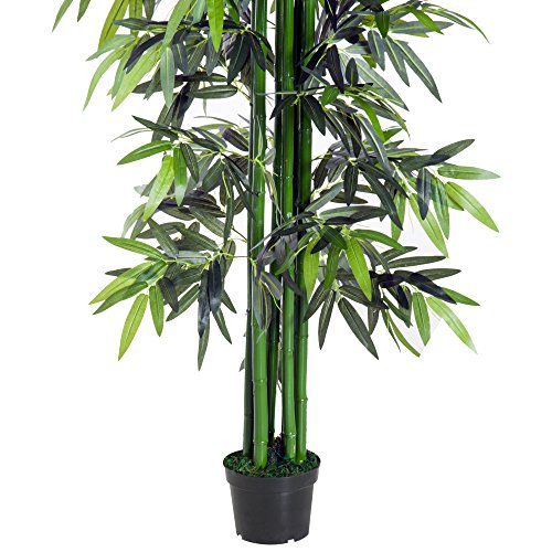 Outsunny Bambú Artificial 180cm con Cañas Naturales Árbol Planta Sintética Decorativa con Maceta Casa Jardín Decoración PE