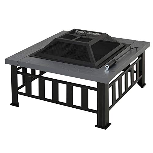 Outsunny Brasero Exterior de Metal Multifuncional Tipo Calentador 3 en 1 como Pozo de Fuego/BBQ/Cubo de Hielo para Terraza Patio y Jardín 81x81x46cm